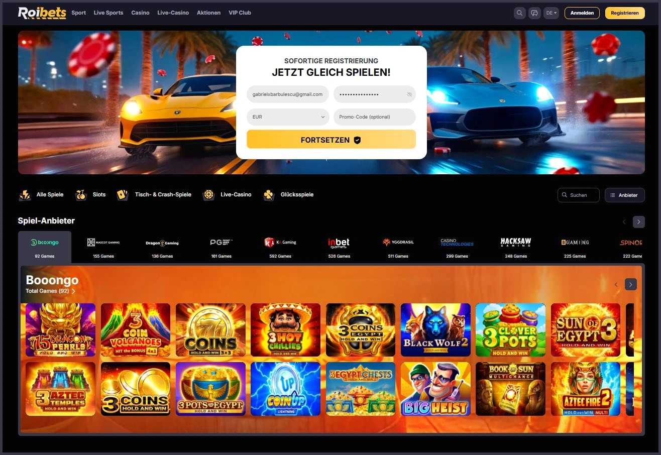 Kompakte Übersicht der Hauptkategorien von RoiBets Casino